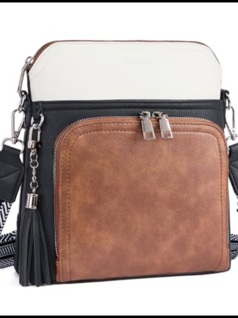 PU Leather Medium Crossbody Wallet Bag with Tassel Adjustable Strap Travel Purse